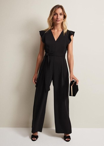 Phase Eight Kallie Ruffled Wide Leg Jumpsuit Black Canada | EWUHKF-301